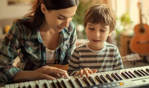Student practicing piano during a lesson at Arrow Music Center